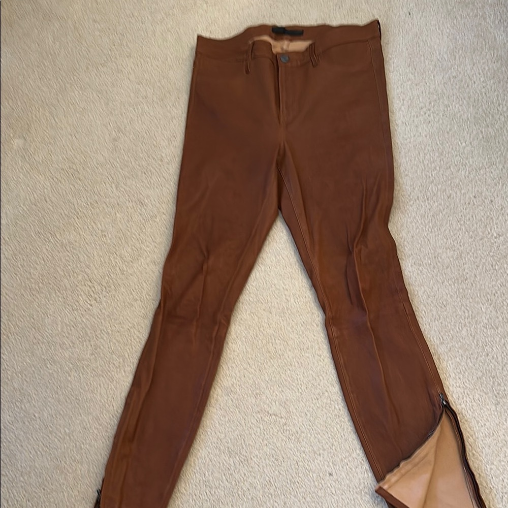 Saddle brown real leather 5 pocket jeans